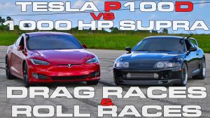 Supra vs Tesla dragrace rollrace