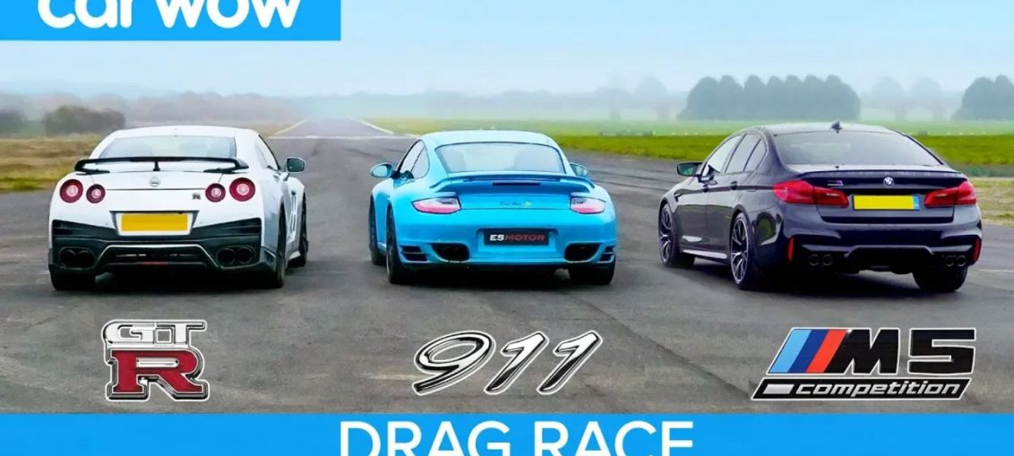 R35 GT-R Porsche Turbo BMW M5 drag race