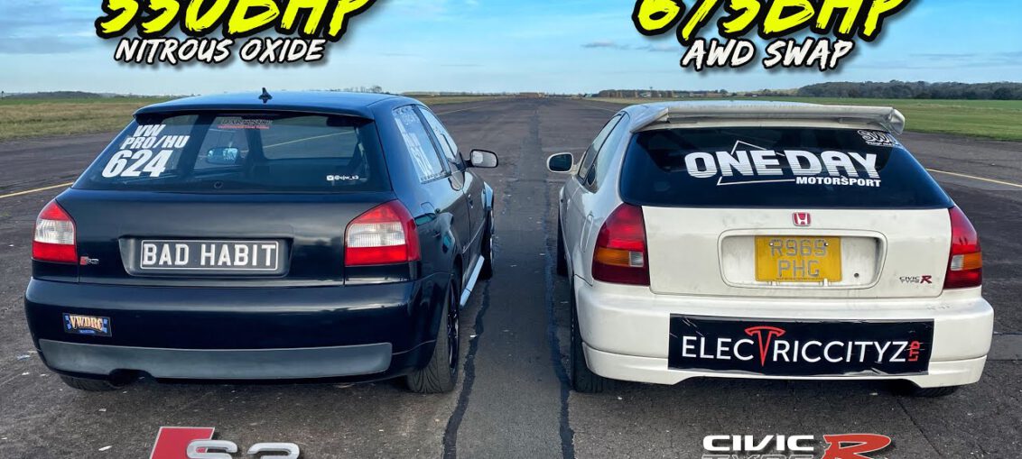 AWD 675HP HONDA CIVIC vs 550HP AUDI S3 ON NOS