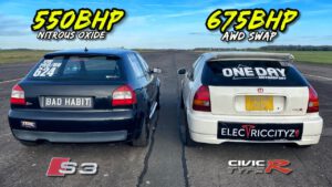 AWD 675HP HONDA CIVIC vs 550HP AUDI S3 ON NOS