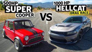 Super Mini Cooper vs 1000HP Dodge Charger Hellcat