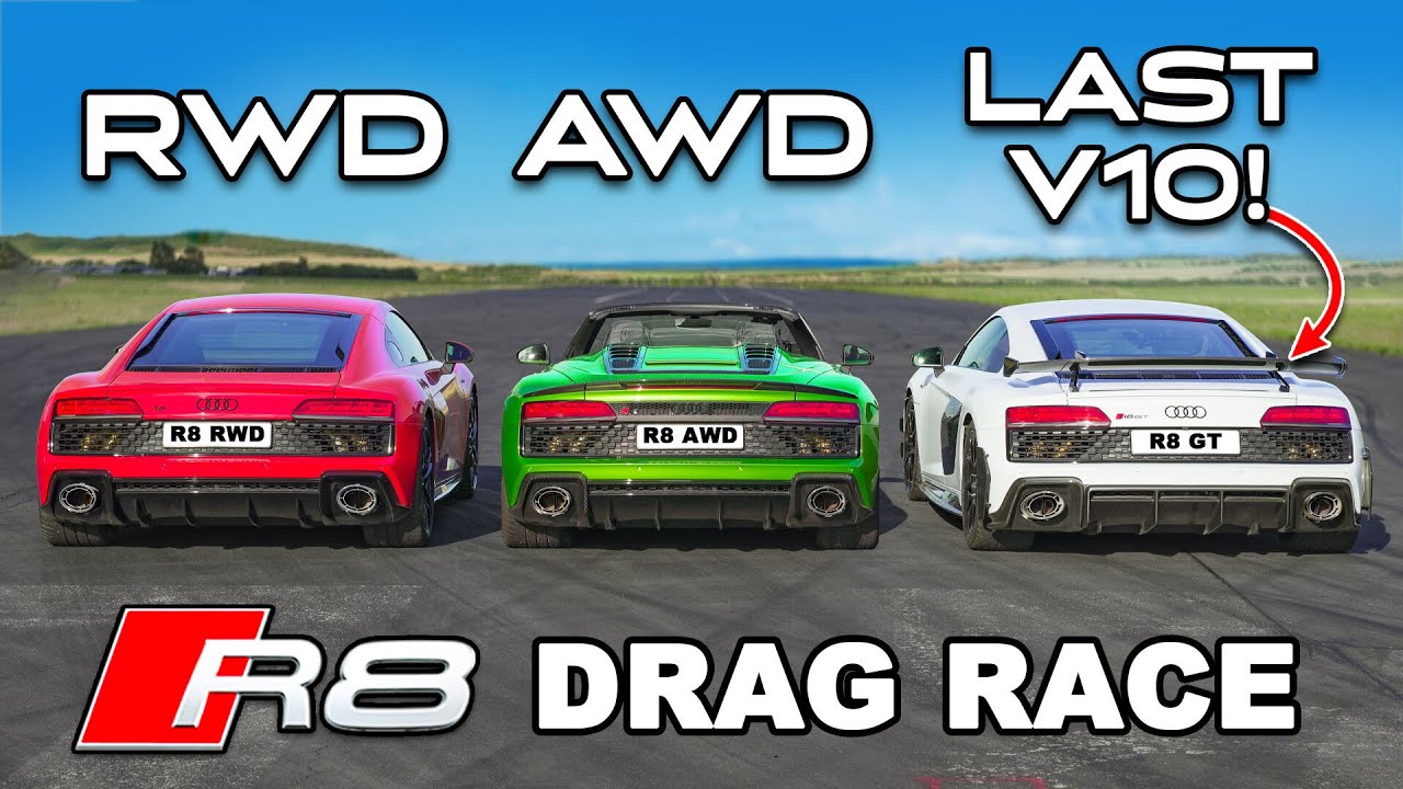620HP Audi R8 GT v AWD R8 v RWD R8: DRAG RACE - Turbo and Stance