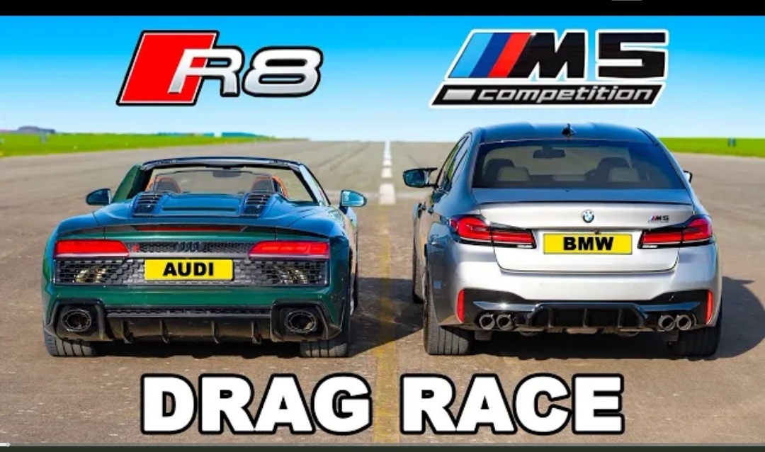 625HP BMW M5 vs 620HP Audi R8 V10: DRAG RACE - Turbo and Stance