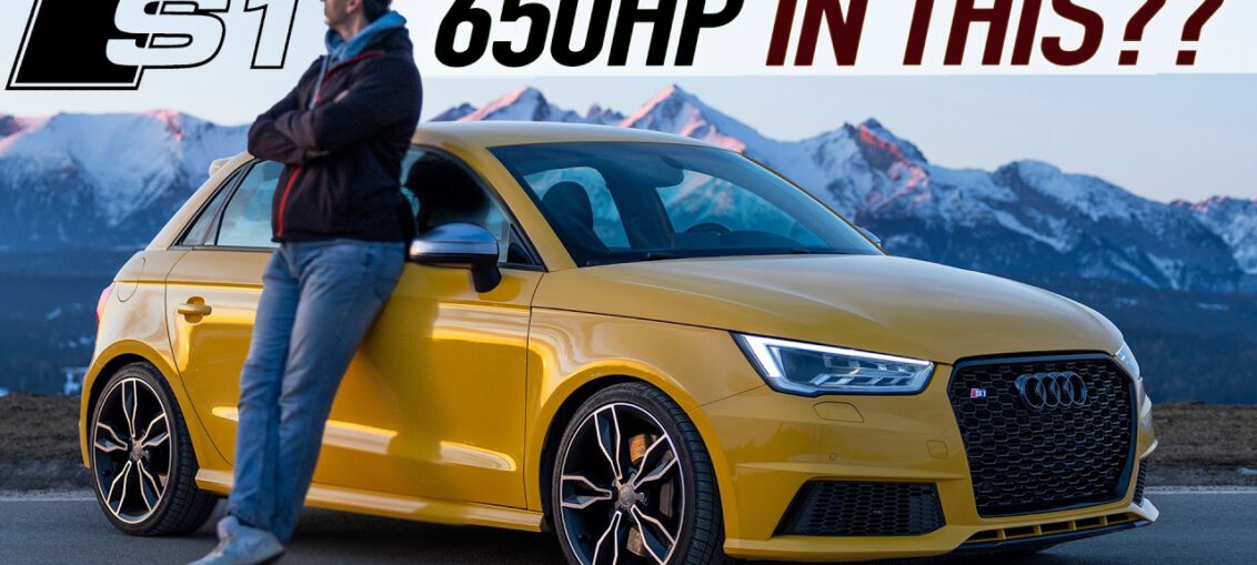 Modified Audi S1 Sportback with 650HP parked on the road showcasing aggressive stance and performance upgrades.