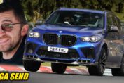 BMW X5 M performance SUV driving at high speed on the Nürburgring Nordschleife during a track lap.
