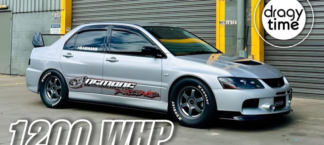 1200 WHP Mitsubishi Evo IX with Precision PT8080 turbo performing high-speed acceleration run