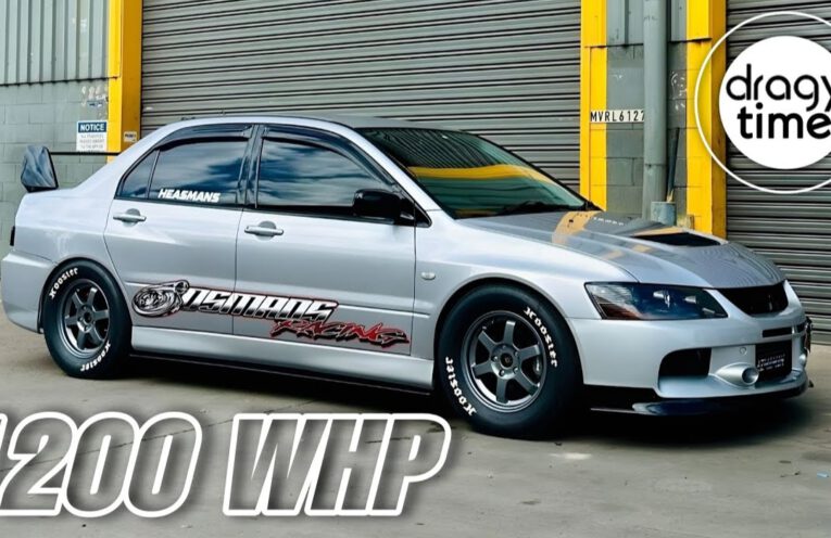 1200 WHP Mitsubishi Evo IX with Precision PT8080 turbo performing high-speed acceleration run