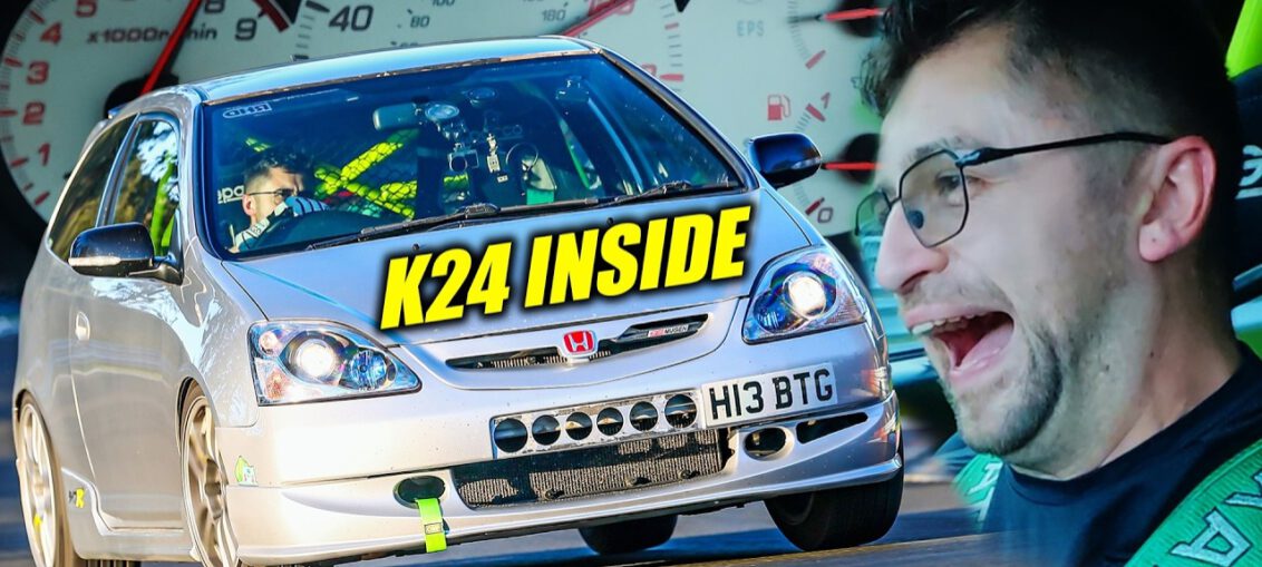 Honda Civic EP3 Type R with K24 engine swap driving flat out on the Nürburgring Nordschleife