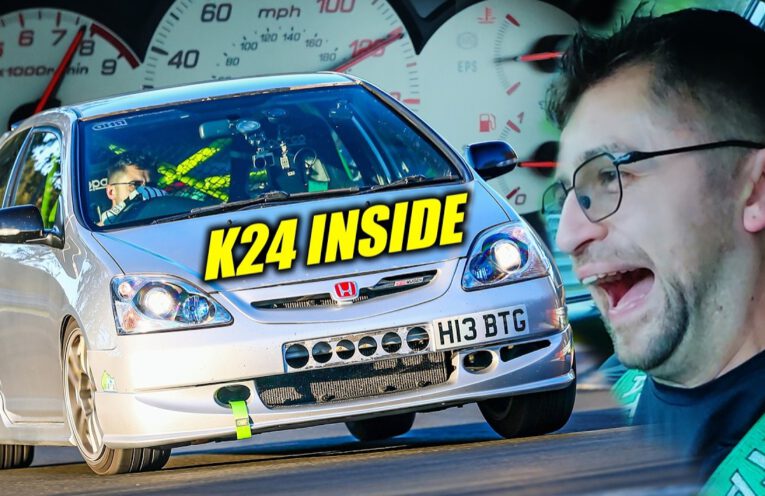 Honda Civic EP3 Type R with K24 engine swap driving flat out on the Nürburgring Nordschleife