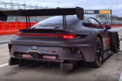 Porsche 992 GT3 R exhaust comparison featuring OEM, straight-pipe and ultra-muffled race setups.