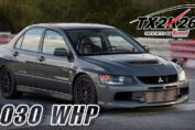 1030WHP Mitsubishi Evo IX MR performing high-speed roll racing pull at TX2K26 event