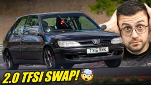 Peugeot 306 GTI with 2.0 TFSI engine swap driving on the Nürburgring during a test lap