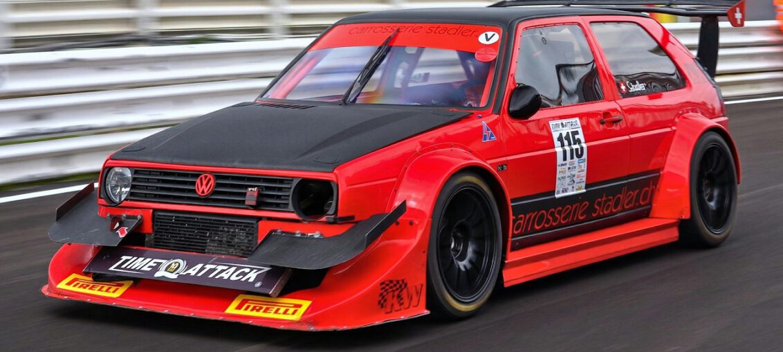 Onboard view of a 500HP Volkswagen Golf MK2 Time Attack car with sequential gearbox racing at Misano circuit