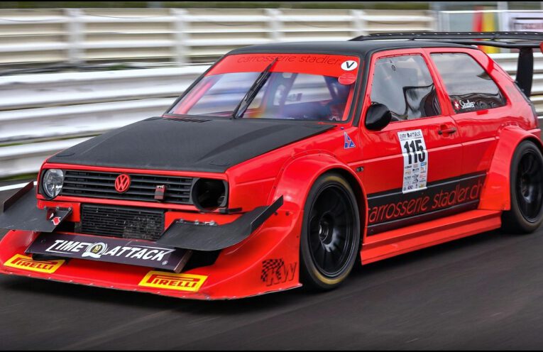 Onboard view of a 500HP Volkswagen Golf MK2 Time Attack car with sequential gearbox racing at Misano circuit