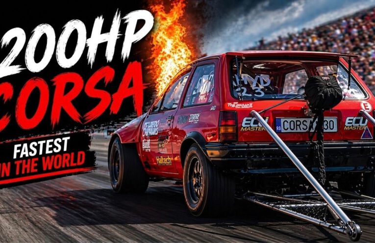 1200HP Opel Corsa drag car launching at RoDrag Racing Event in Romania