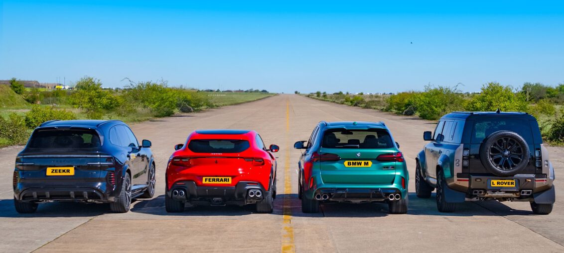Ferrari Purosangue, BMW X5 M Competition, Defender OCTA and Zeekr 8X Yaoying competing in the fastest SUV drag race ever