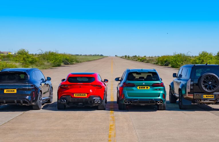 Ferrari Purosangue, BMW X5 M Competition, Defender OCTA and Zeekr 8X Yaoying competing in the fastest SUV drag race ever