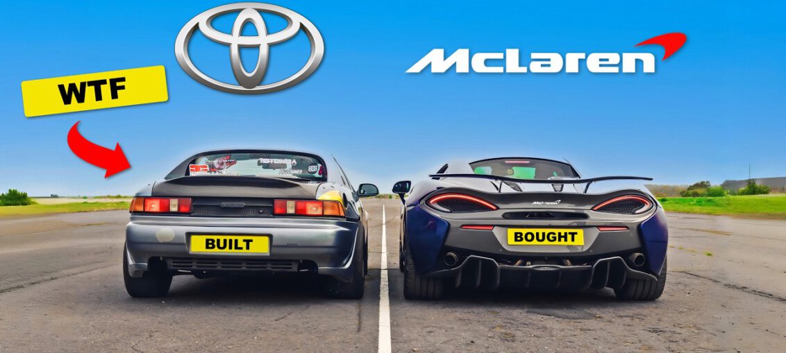 Honda powered Toyota MR2 racing a McLaren 570S during high speed drag race