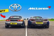 Honda powered Toyota MR2 racing a McLaren 570S during high speed drag race