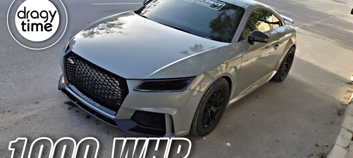 Modified Audi TT RS 8S producing 1000 wheel horsepower accelerating hard during high-speed Autobahn performance run.