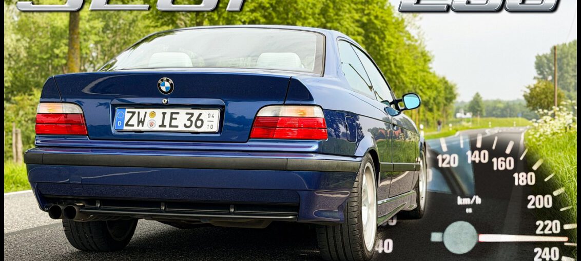 BMW E36 328i accelerating on Autobahn during POV top speed and acceleration test