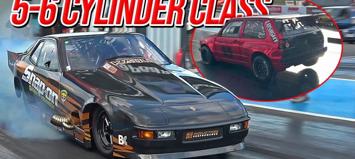 5-6 cylinder drag racing cars launching at Doorslammers 2026 at Santa Pod Raceway