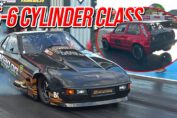 5-6 cylinder drag racing cars launching at Doorslammers 2026 at Santa Pod Raceway