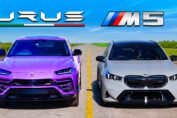 BMW M5 Touring racing Lamborghini Urus during quarter-mile drag race