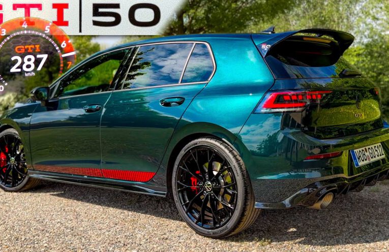 VW Golf GTI Edition 50 accelerating to 290 km/h during a full Autobahn top speed test
