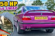 BMW M3 E36 EVO with S54 engine swap during acceleration and POV driving test