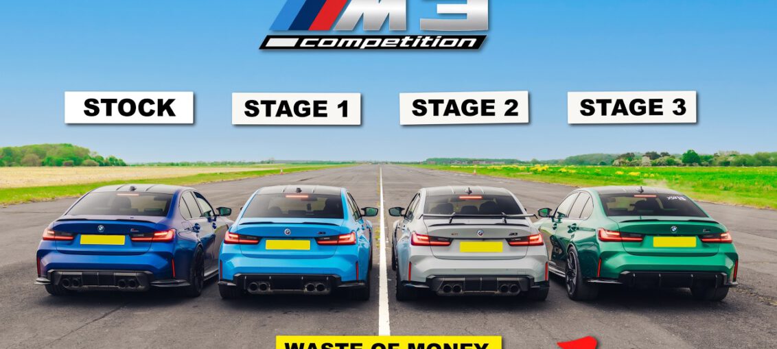 BMW G80 M3 Stock vs Stage 1 vs Stage 2 Plus vs Stage 3 quarter mile drag race