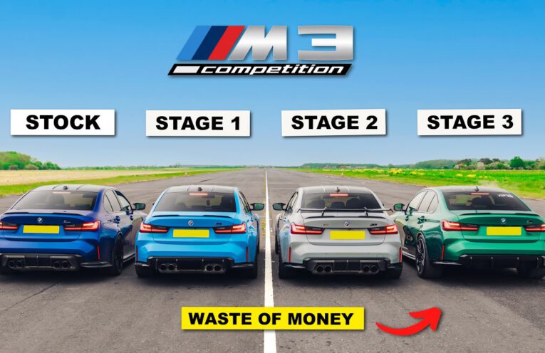 BMW G80 M3 Stock vs Stage 1 vs Stage 2 Plus vs Stage 3 quarter mile drag race