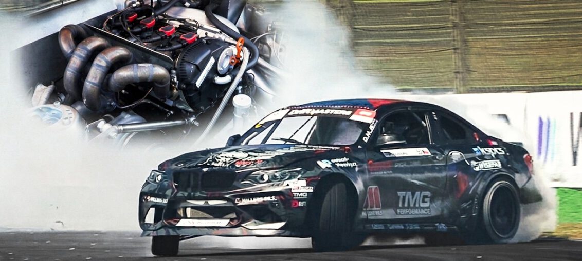 Marco Zakouřil's BMW M2 F87 drift car powered by an 800+HP Volkswagen EA888 turbocharged engine competing in Drift Masters 2026.