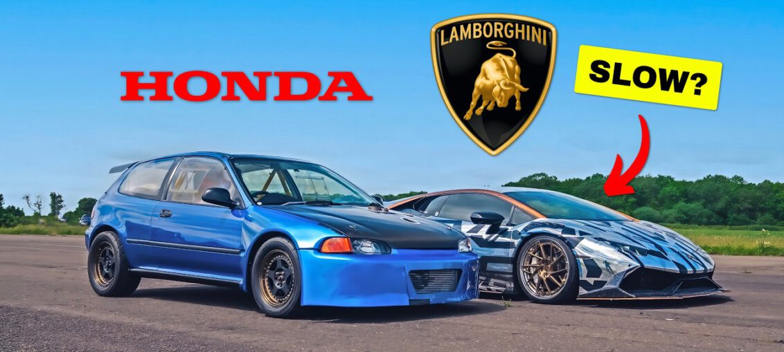 900HP four-wheel-drive Honda Civic EG racing a 1150HP twin-turbo Lamborghini Huracán