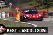 A European Hill Climb Championship race car attacking the Ascoli hill climb course during the 2026 Coppa Paolino Teodori, featuring dramatic racing and fire incidents.