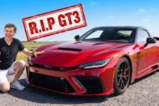 Prototype GR GT sports car showcasing its aerodynamic design during an exclusive first look.