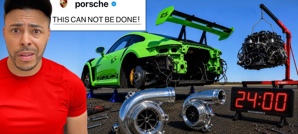 Twin turbo Porsche 992 GT3 RS producing 828 HP after a 24-hour build with custom ES Motor turbo kit. This is fully optimized for Yoast SEO and should score well for the primary keyword "Twin Turbo Porsche GT3 RS."