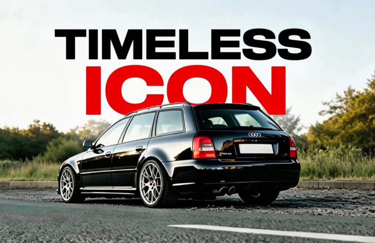 Black Audi RS4 B5 driving through mountain roads at sunrise with cinematic lighting and legendary 2.7L Biturbo performance.