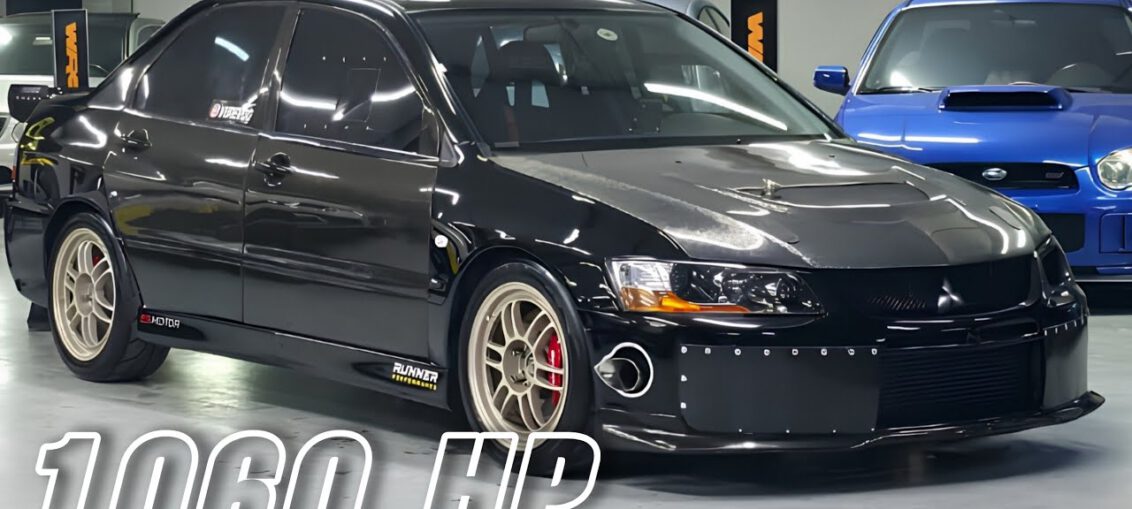 1060 HP Mitsubishi Evo IX with Precision PT6670 turbo accelerating during a high-speed 100-200 km/h pull.