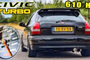 610HP Honda Civic with a big turbo B18 engine during a POV test drive