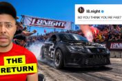 1400 HP SEAT Leon Cupra drag car launching at the Late Night drag racing event in Germany.