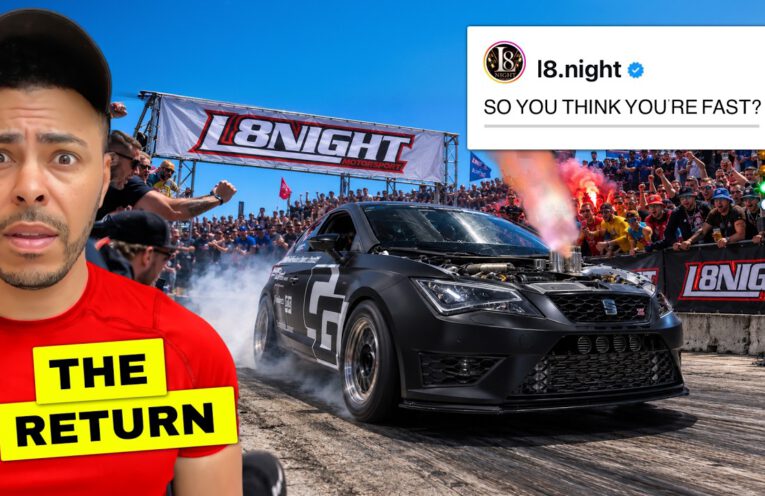 1400 HP SEAT Leon Cupra drag car launching at the Late Night drag racing event in Germany.