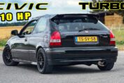 Modified 610HP turbocharged 1998 Honda Civic EK with a B18C4 engine and large front-mounted intercooler.