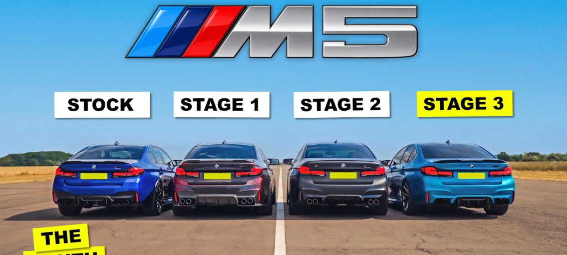 BMW M5 tuning comparison showing stock Stage 1 Stage 2 and Stage 3 M5 Competition