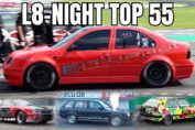Top 55 quickest drag racing cars launching at L8-Night 2026 during quarter-mile competition.