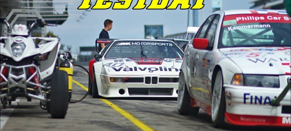 Historic and modern race cars driving during the Oldtimer GP 2026 Test Day at the Nürburgring.