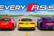 Three generations of Audi RS5 with V8 V6 and hybrid power lined up for a drag race