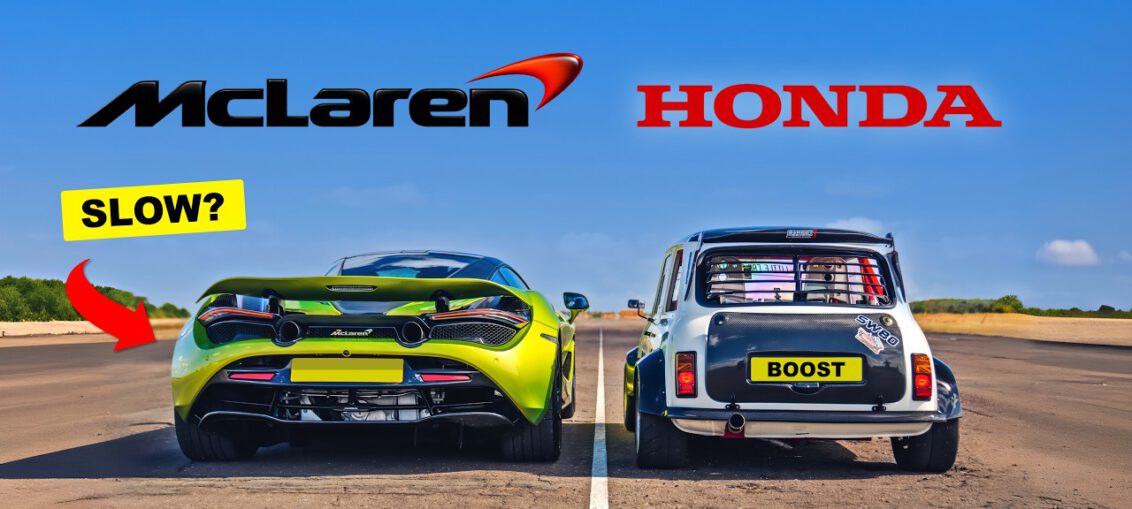 McLaren 720S racing a lightweight turbocharged classic Mini