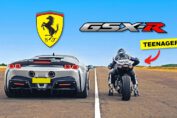 1000BHP Ferrari SF90 racing a 180BHP Suzuki GSX-R1000 drag bike