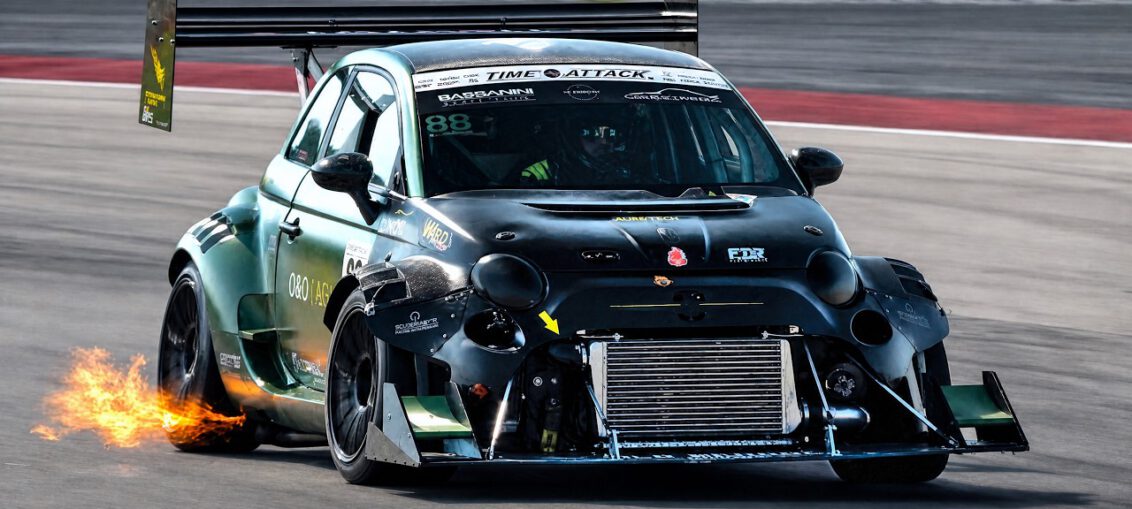600HP Fiat 500 Abarth time attack race car with wild aero at Franciacorta Circuit